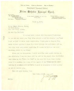 Letter from J. A. Gregg to W. E. B. Du Bois