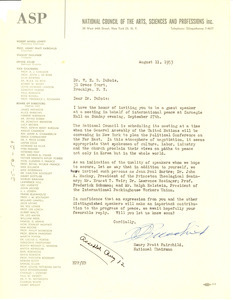 Letter from National Council of the Arts, Sciences and Profession to W. E. B. Du Bois