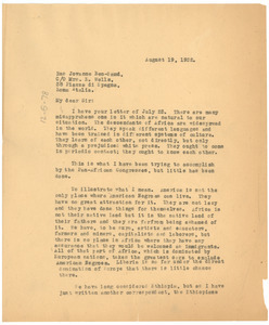 Letter from W. E. B. Du Bois to Ras Jovanne Ben-Samu