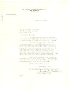 Letter from Franklin D. Roosevelt Library to W. E. B. Du Bois