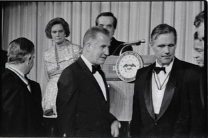 Spiro Agnew speech at the Middlesex Club: Philip Lowe, Agnew, and Francis Sargent (l. to r.)