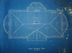 Griswold Memorial Library: blueprints of roof framing by McLean & Wright Architects