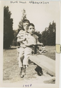 Paul and Joel Kahn on a seesaw at Blue Hills Reservation