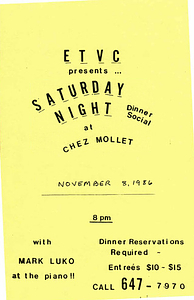 ETVC Presents Saturday Night Dinner Social