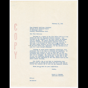 Letter from Muriel S. Snowden to Miss Margaret Sullivan about urban renewal site office tours