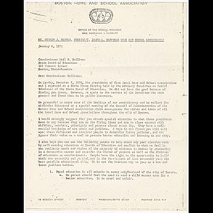 Letter from Gerald J. Farrah to Commissioner Neil V. Sullivan about state house hearing attended by presidents of local home and school associations on December 9, 1970