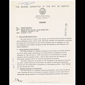Memorandum from Charles Hambelton to Catherine Ellison about U.S. district court hearing held December 6, 1978