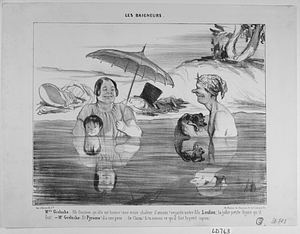 Mme Greluche: Oh Gustave, qu’elle est bonne! une vraie chaleur d’amour ! regarde-le notre fils Loulou ; la jolie petite figure qu’il fait !..- Mr. Greluche : Et Pyrame ! il a une peur....de Chien ! Si tu savais ce qu’il fait le petit capon !