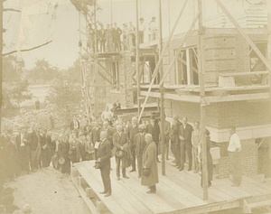 Dr. Doggett speaking at the Weiser Hall Cornerstone Laying Ceremony at Springfield College, 1922