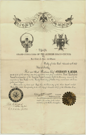 Appointment of Edmund B. Hays as First Lieutenant Grand Commander in the Atwood Council