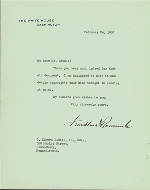 Letter from President Roosevelt to G. Edward Elwell, Jr., 1937 February 24