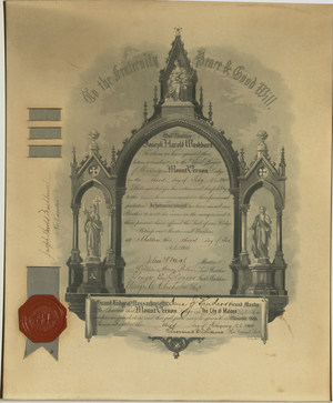 Master Mason certificate for Joseph Harold Washburn
