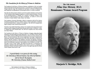 Program for the Alma Dea Morani Award ceremony for Marjorie Sirridge