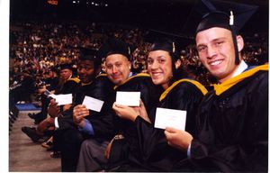 Graduate students at the 2002 Suffolk University commencement