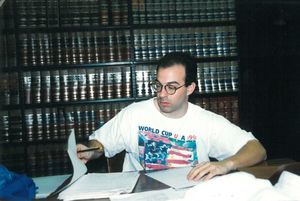 A Suffolk University Law School student studies in Pallot Law Library