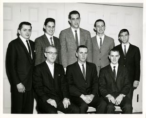 Attendees at a Suffolk University Delta Sigma Pi induction ceremony, 1962