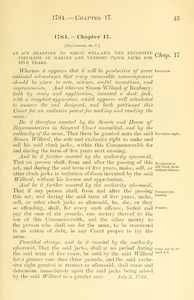 1784 Chap. 0017 An Act Granting To Simon Willard, The Exclusive Privilege Of Making And Vending Clock Jacks For Five Years.