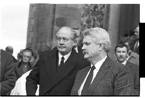 Ken Magennis, UUP, with Sir John Biggs Davison, British Conservative MP, at the memorial service for Captain John Brooke, Lord Brookeborough, in Enniskillen, Co. Fermanagh, and Magennis alone, close-up