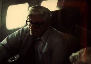 Thomas P. O'Neill seated in airplane
