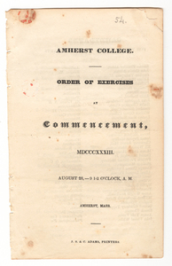 Amherst College Commencement program, 1833 August 28