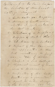 Lucius Boltwood list of business to be laid before the Trustees of Amherst College