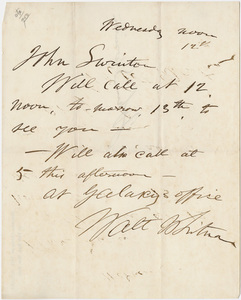 Walt Whitman letter to John Swinton