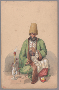 Henry John Van Lennep watercolor painting of seated man smoking a nargile