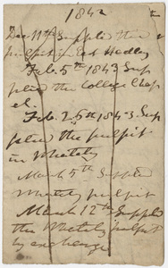 Edward Hitchcock list of preaching locations, 1842-1846