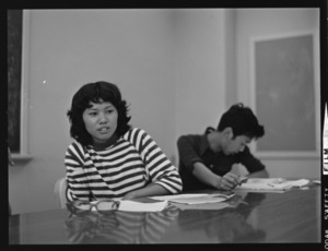 Photographs of students from Doshisha University in class and outside, 1973 August