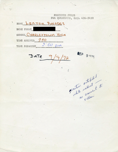Citywide Coordinating Council daily monitoring report for Charlestown High School by Lenton D. Rhodes, 1975 September 9