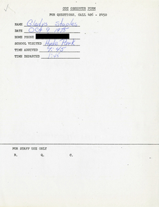 Citywide Coordinating Council daily monitoring report for Hyde Park High School by Gladys Staples, 1975 October 9