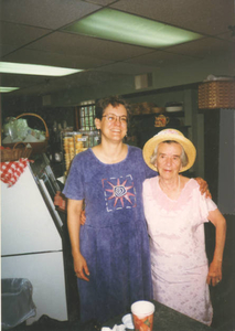 Mae Wamsley and Nancy Robertson after lunch at Mug Shots Restaurant in Norwell Center