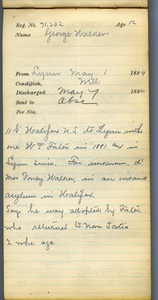 Tewksbury Almshouse Intake Record: Walker, George