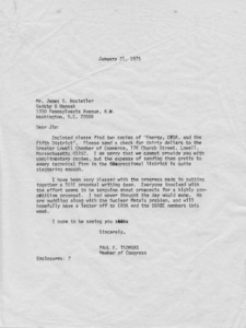 Letter to Mr. James S. Hostetler from Paul E. Tsongas