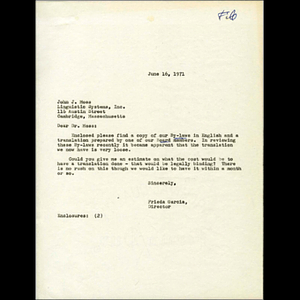 Letter from Frieda Garcia to John J. Moss.