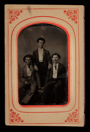 Souvenir portrait of three men at Rockland Studio, Natasket, Mass. (2 copies)