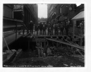 Excavation in Winter Street, opposite Music Hall Place looking westerly, Boston, Mass.