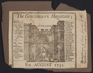 Advertisement for The gentleman's magazine, London, England, August 1752