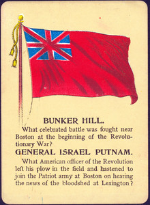 Front of a playing card about the American Revolutionary War. Bunker Hill - Gen. Israel Putnam
