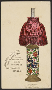 Trade card for Jones, McDuffee & Stratton, crockery, china & lamps, 51 to 59 Federal Street and 120 Franklin Street, Boston, Mass., undated
