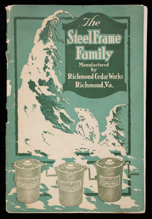 Story of the steel frame family of ice cream freezers made of Virginia white cedar, by Richmond Cedar Works at its woodworking plant, Richmond, Virginia