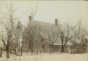 Exterior view of the Pierce House in winter, Dorchester, Mass., undated