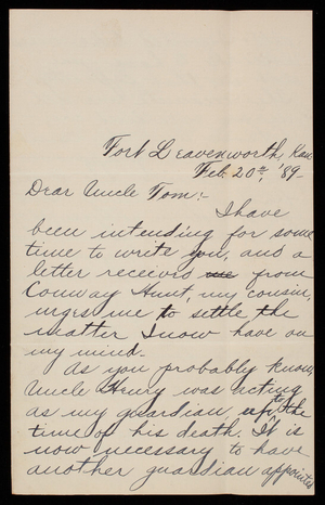 [Henry] J. Hunt to Thomas Lincoln Casey, February 20, 1889