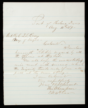 [William] Thompson to Thomas Lincoln Casey, August 11, 1869