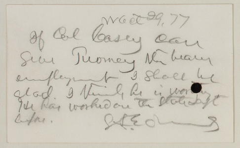 Senator [George F.] Edmunds to Thomas Lincoln Casey, October 29, 1877