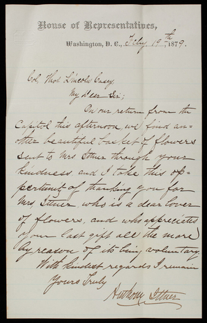 Anthony Ittner to Thomas Lincoln Casey, February 19, 1879