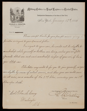 Charles A. Carleton to Thomas Lincoln Casey, January 19, 1884
