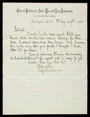 Ed. Sutherland to Thomas Lincoln Casey, May 29, 1888