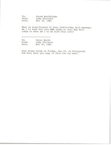 Fax from Judy Chilcote to Sarah Wooldridge and Peter Worth