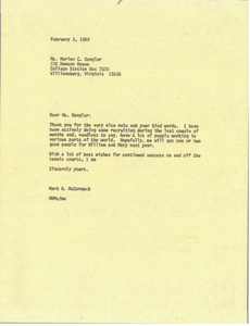 Letter from Mark H. McCormack to Marian C. Gengler